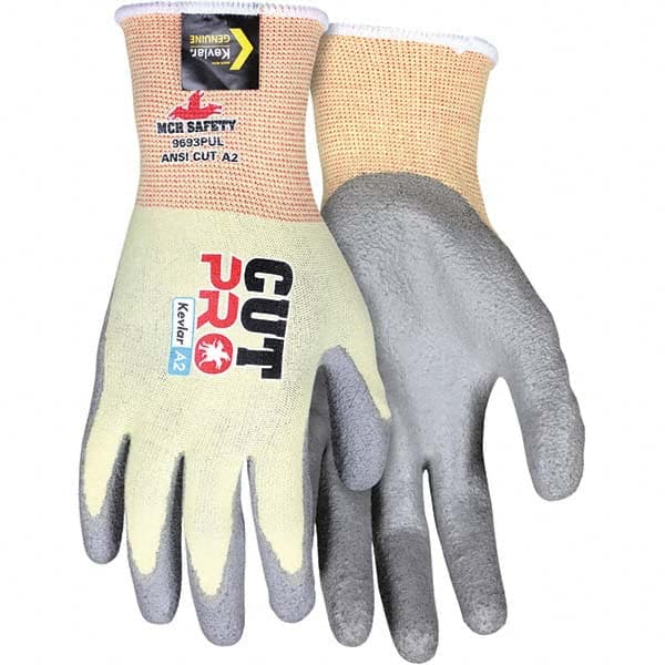 MCR Safety - Size M, ANSI Cut Lvl A2, Puncture Lvl 2, Polyurethane Coated Cut Resistant Gloves - Makers Industrial Supply