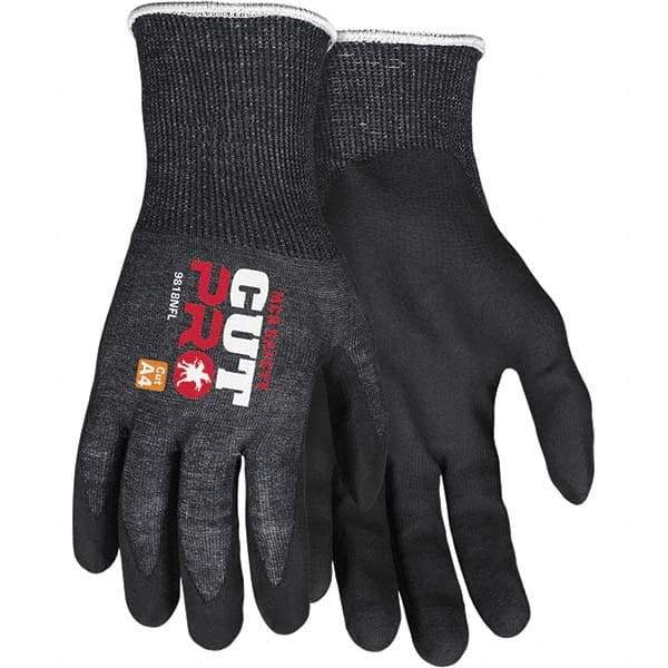 MCR Safety - Size S, ANSI Cut Lvl A4, Puncture Lvl 4, Abrasion Lvl 5, Nitrile Coated Cut Resistant Gloves - Palm & Fingers Coated, Knit Wrist, Black, Paired - Makers Industrial Supply