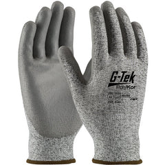 ‎16-150/S Coated Gloves w/Polykor - G-Tek PolyKor - S&P 13G Seamless Knit Shell - Gray PU Smooth Grip - A2 - Exact Industrial Supply