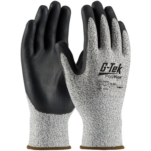 ‎16-334/S Coated Gloves w/Polykor - G-Tek PolyKor - S&P 13G Blend Shell - Black Nitrile Foam Coating - A2 - Exact Industrial Supply