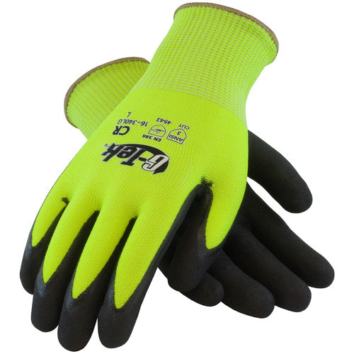 ‎16-340LG/XL Coated Gloves w/Polykor - G-Tek PolyKor - HV Lime G 13G Shell - DD Nitrile MicroSurface Grip - A3 - Exact Industrial Supply