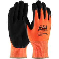 ‎16-340OR/L Coated Gloves w/Polykor - G-Tek PolyKor - HV Orange 13G Shell - DD Nitrile MicroSurface Grip - A3 - Exact Industrial Supply