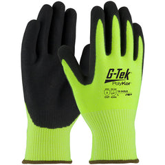 ‎16-343LG/XXL Coated Gloves - G-Tek PolyKor - HV Lime G 13G Shell - DD Nitrile MicroSurface Grip - A2 - Exact Industrial Supply