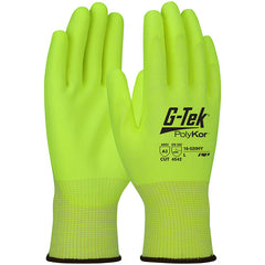 ‎16-520HY/XL Coated Gloves w/Polykor - G-Tek PolyKor - Hi-Vis 13G Blended Shell - Hi-Vis Polyurethane Grip - A3 - Exact Industrial Supply