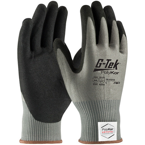 16-X310/XS Coated Gloves w/Polykor - G-Tek PolyKor Xrystal - S&P Blended 13 Gauge - Nitrile MicroSurface - A4 - Exact Industrial Supply