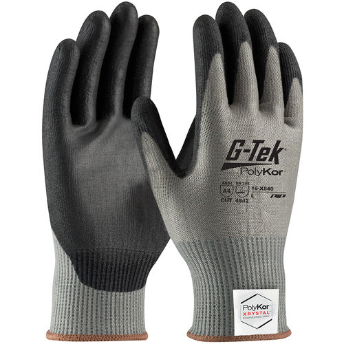 16-X540/S Coated Gloves w/Polykor - G-Tek PolyKor Xrystal - S&P Blended 13 Gauge - Polyurethane Grip - A4 - Exact Industrial Supply