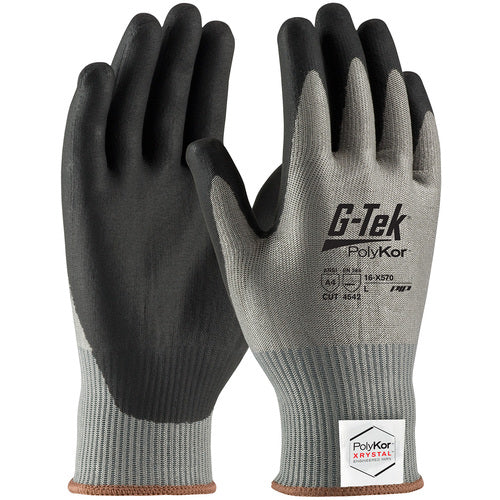 16-X570/XXL Coated Gloves w/Polykor - G-Tek PolyKor Xrystal - S&P Blended 13 Gauge - Black NeoFoam Grip - A4 - Exact Industrial Supply