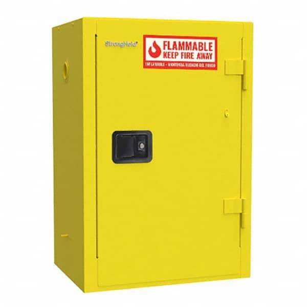 Strong Hold - Safety Cabinets Hazardous Chemical Type: Flammable and Combustible Liquids Color: Yellow - Exact Industrial Supply