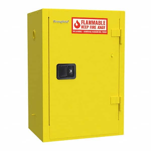 Strong Hold - Safety Cabinets Hazardous Chemical Type: Flammable and Combustible Liquids Color: Yellow - Exact Industrial Supply