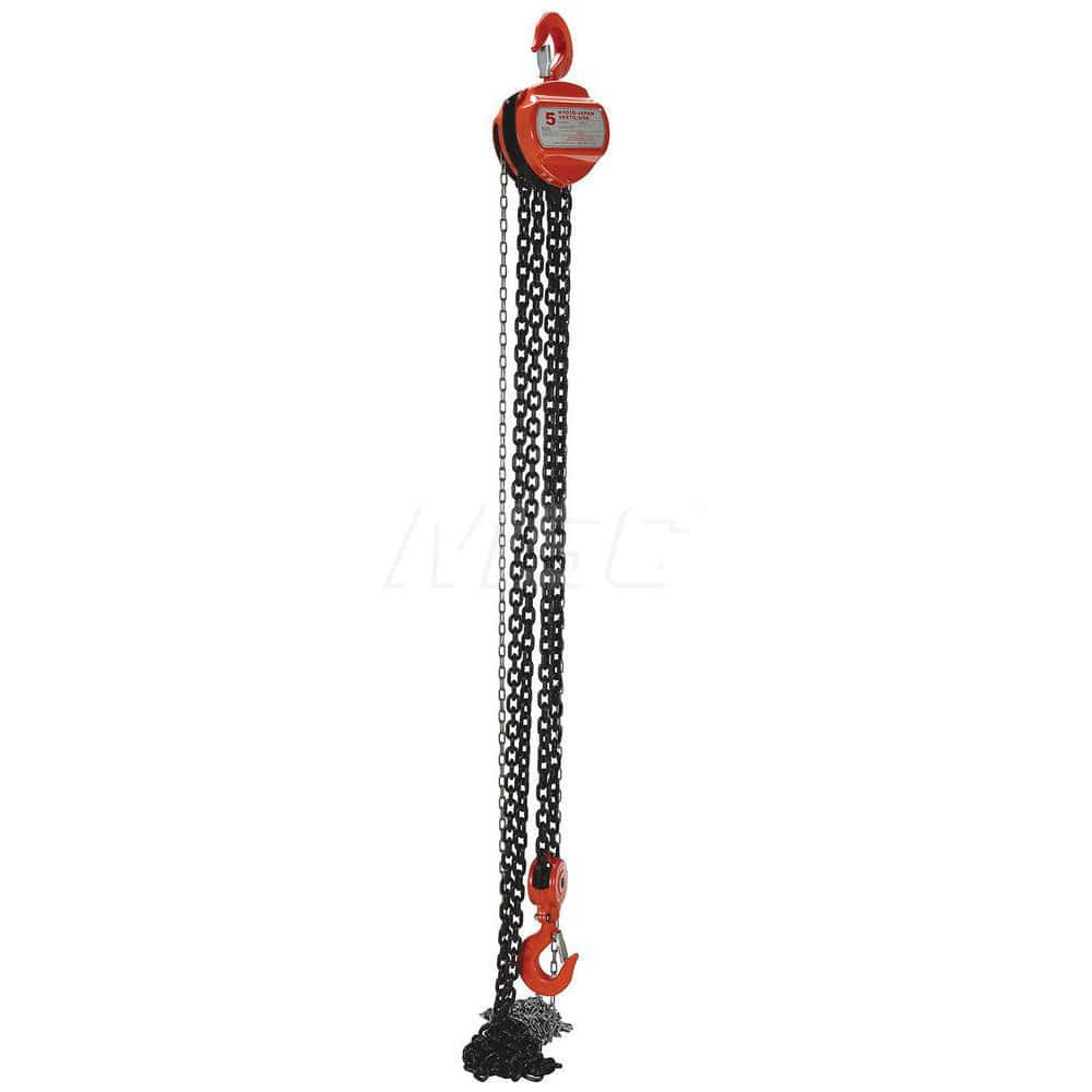 Manual Hand Chain Hoist: 10,000 lb Working Load Limit, 15' Max Lift 90 lb Pull to Lift Load