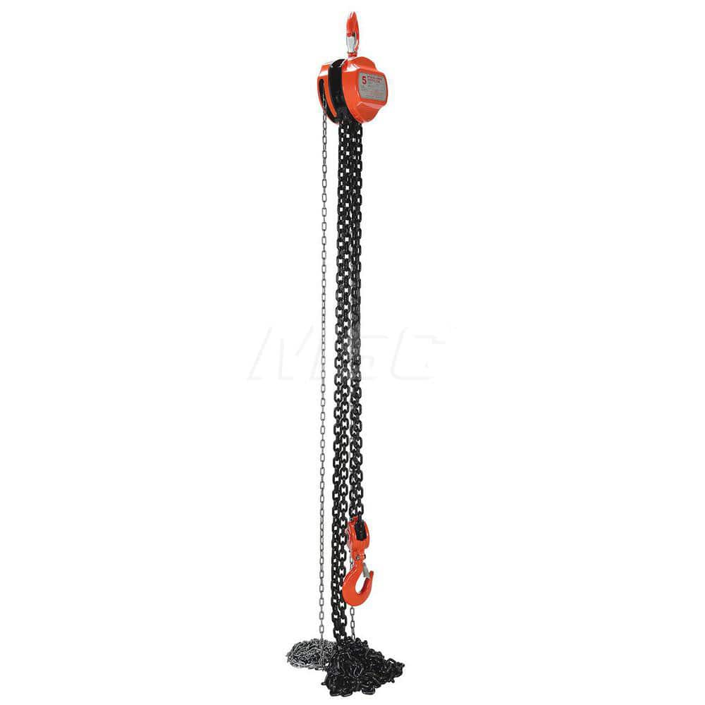 Manual Hand Chain Hoist: 10,000 lb Working Load Limit, 20' Max Lift 90 lb Pull to Lift Load