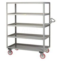 Shelf Utility Cart: 41.5″ OAL, 24″ OAW, 61.5″ OAH, Steel, Gray (2) Swivel & (2) Rigid, Permanent Wheels, Polyurethane Wheels