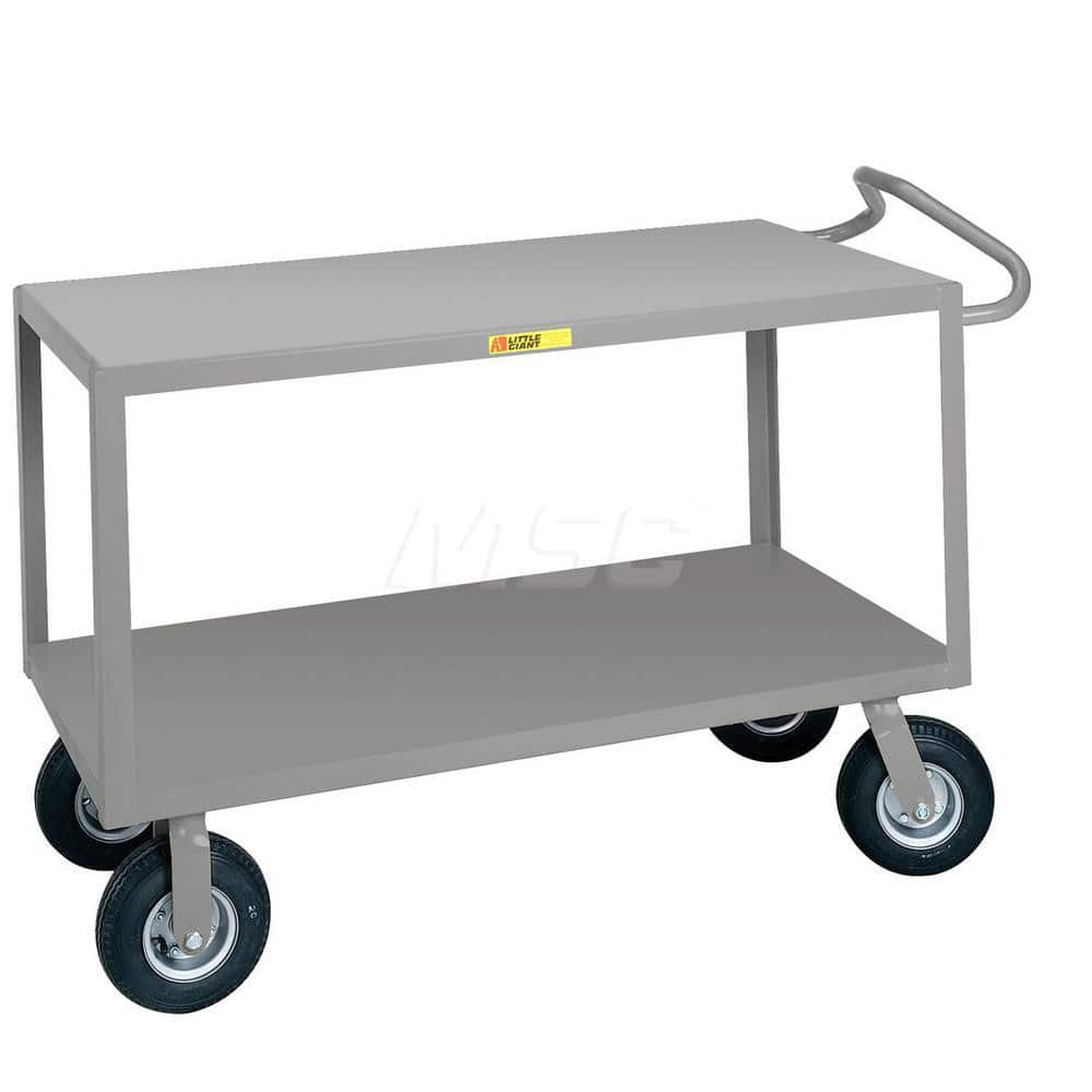 Shelf Utility Cart: 54″ OAL, 24″ OAW, 38″ OAH, Steel, Gray (2) Swivel & (2) Rigid, Replaceable Wheels, Rubber Wheels