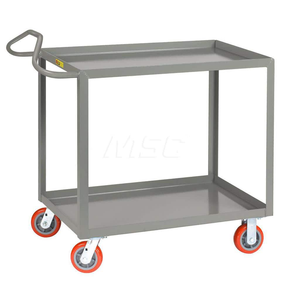 Shelf Utility Cart: 41.5″ OAL, 24″ OAW, 36.5″ OAH, Steel, Gray (2) Swivel & (2) Rigid, Replaceable Wheels, Polyurethane Wheels