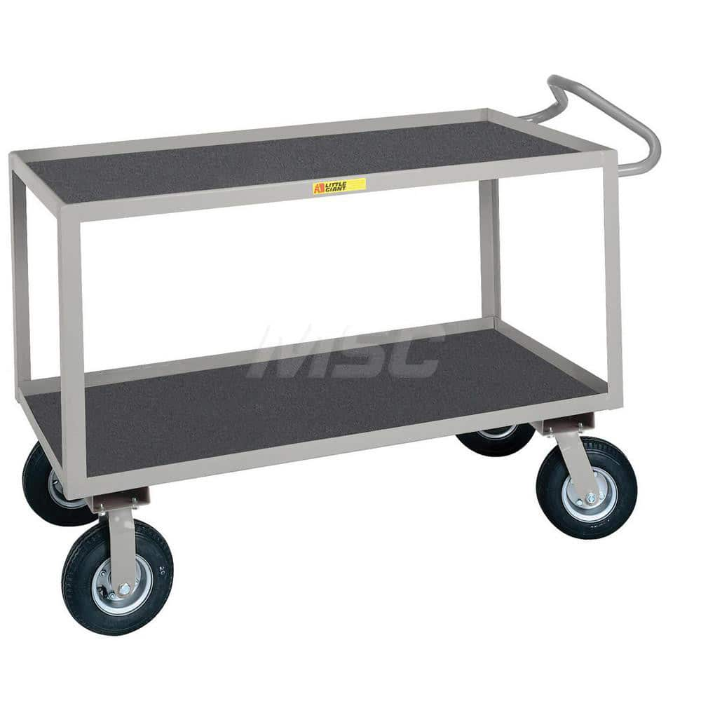 Shelf Utility Cart: 42″ OAL, 24″ OAW, 38″ OAH, Steel, Gray (2) Swivel & (2) Rigid, Replaceable Wheels, Rubber Wheels