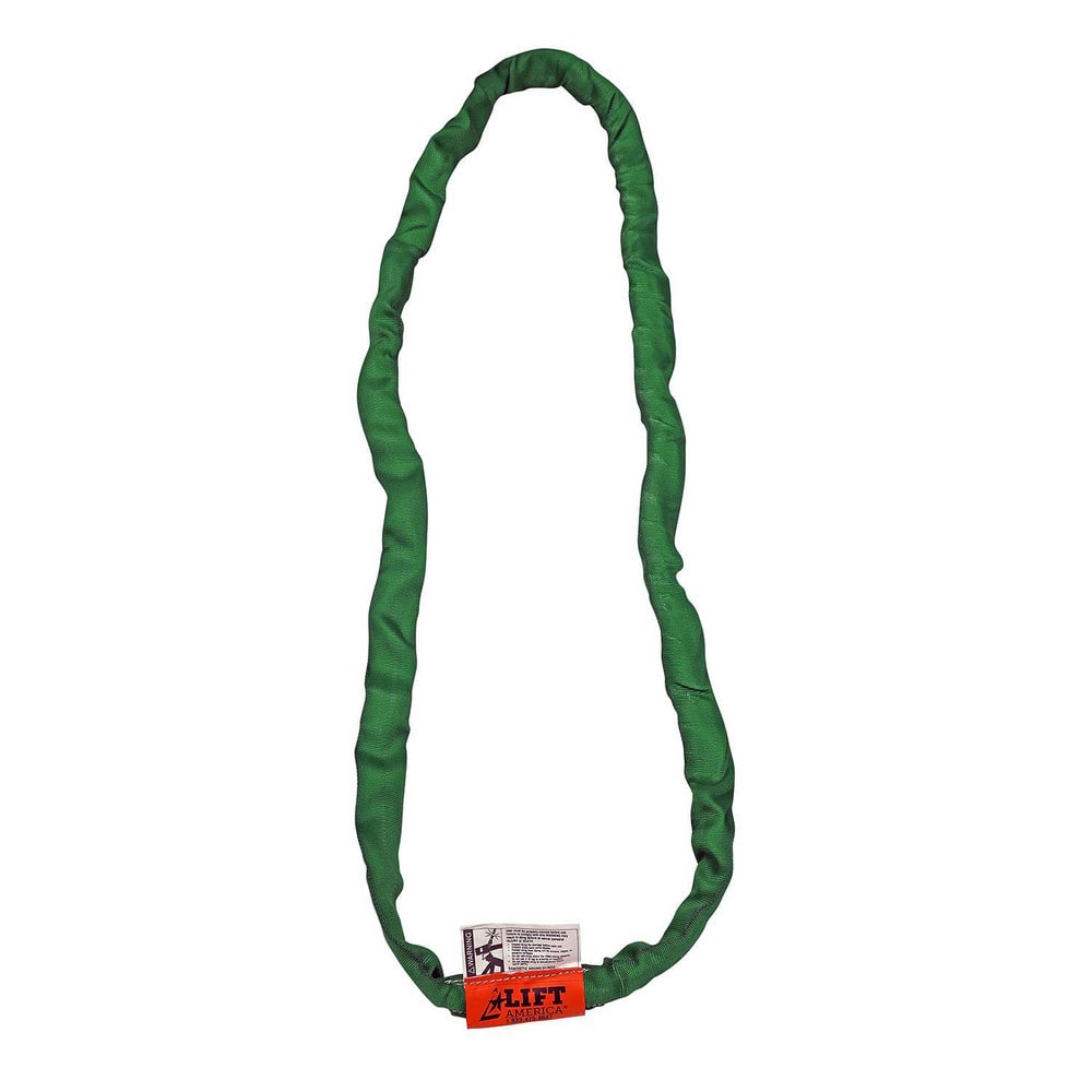 Endless Sling: 8' Long, 5,300 lb Vertical, 4,240 lb Choker, 10,600 lb Basket, Polyester Green