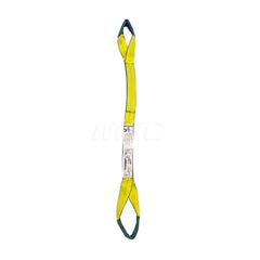 Eye & Eye Sling: 2″ Wide, 8' Long, 3,200 lb Vertical, 2,560 lb Choker, 6,400 lb Basket, Polyester Flat Eye, Yellow