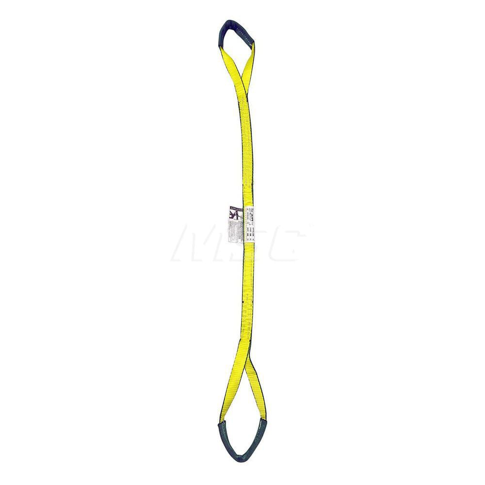 Eye & Eye Sling: 1″ Wide, 16' Long, 3,200 lb Vertical, 2,560 lb Choker, 6,400 lb Basket, Polyester Flat Eye, Yellow