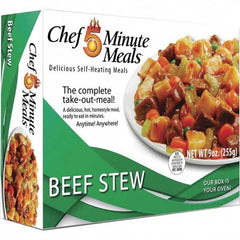 Chef Minute Meals - Emergency Preparedness Supplies Type: Ready-to-Eat Beef Stew Meal Contents/Features: Heater Pad & Activator Solution; Cutlery Kit w/Utensils, Salt & Pepper Packets; 9-oz Entr e - Makers Industrial Supply