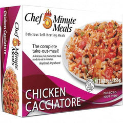 Chef Minute Meals - Emergency Preparedness Supplies Type: Ready-to-Eat Chicken Caciatore Meal Contents/Features: Heater Pad & Activator Solution; Cutlery Kit w/Utensils, Salt & Pepper Packets; 9-oz Entr e - Makers Industrial Supply