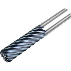 Corner Radius End Mill: 3/4″ Dia, 2-1/2″ LOC, 0.12″ Radius, 9 Flutes, Solid Carbide 5″ OAL, 3/4″ Shank Dia, 38 ° Helix, HTA Coated, Corner Radius End, Series S938