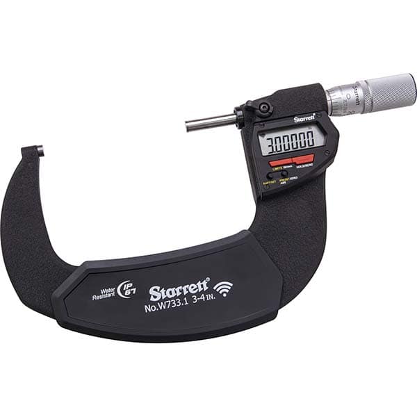 Starrett - Electronic Outside Micrometers; Type: Wireless Electronic Outside Micrometer ; Minimum Measurement (Decimal Inch): 0 ; Minimum Measurement (mm): 0 ; Maximum Measurement (mm): 150 ; Maximum Measurement (Decimal Inch): 6 ; Thimble Type: Friction - Exact Industrial Supply