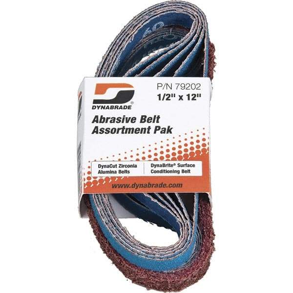 Dynabrade - 1/2" Wide x 12" OAL, 60 & 80 Grit, Aluminum Oxide Abrasive Belt - Aluminum Oxide, Coated & Nonwoven, X Weighted Cloth Backing, Wet/Dry - Makers Industrial Supply