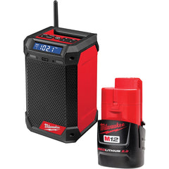 Milwaukee Tool - Job Site Radios; Type: Worksite Radio & Charger ; Height (Decimal Inch): 9.210000 ; Width (Decimal Inch): 5.6700 ; Depth (Decimal Inch): 5.3900 ; Power: M12 Battery ; Includes: M12 12V 2A Red Li-Ion Compact Battery - Exact Industrial Supply