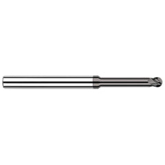 Ball End Mill: 0.125″ Dia, 0.187″ LOC, 4 Flute, Solid Carbide 2-1/2″ OAL, 1/8″ Shank Dia, 30 ° Helix, CVD Coated, Single End