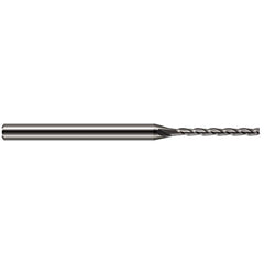 Square End Mill: 0.118'' Dia, 1-3/16'' LOC, 1/8'' Shank Dia, 2-1/2'' OAL, 3 Flutes, Solid Carbide Single End, Uncoated, 30 ° Helix, Centercutting, RH Cut, RH Flute