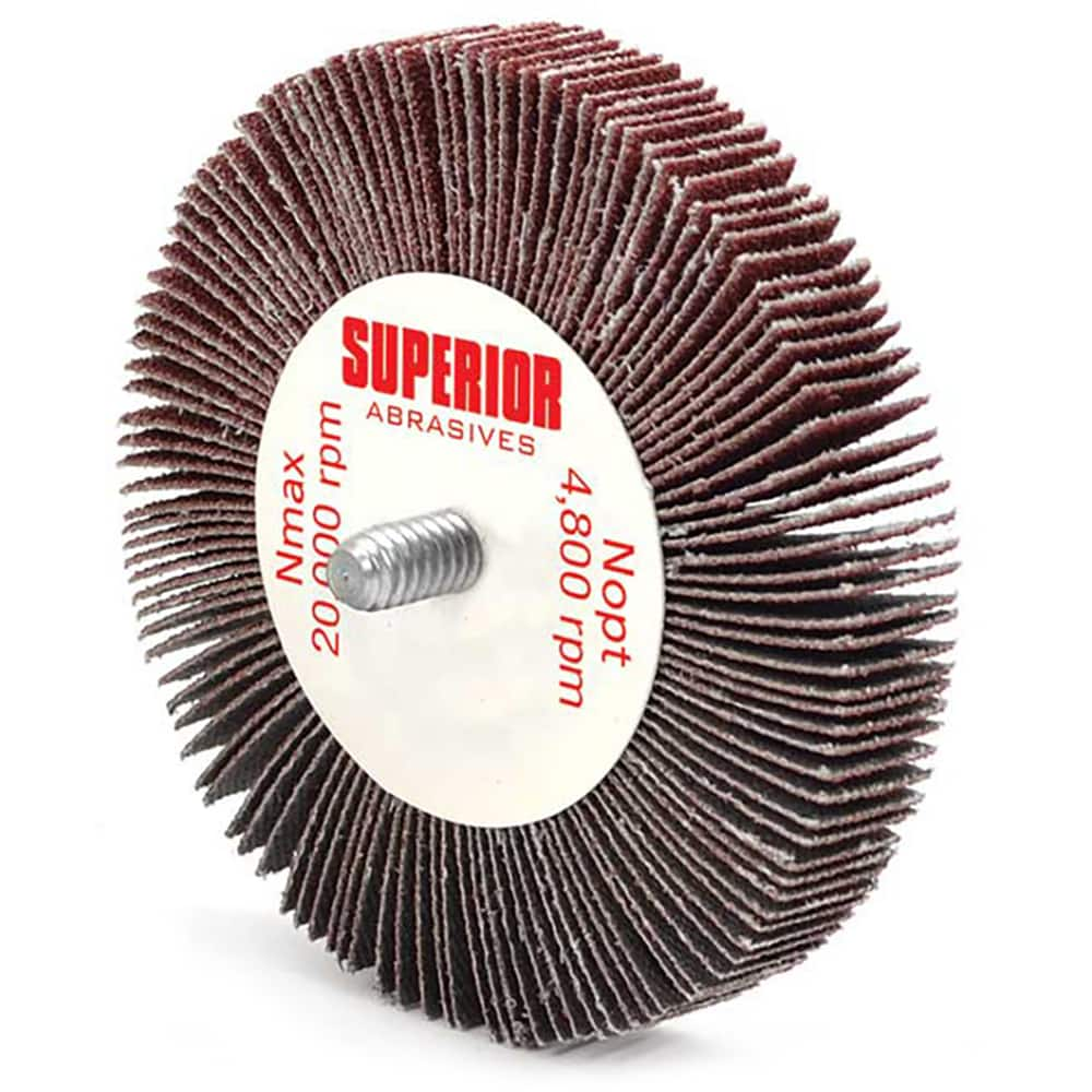 Superior Abrasives - Mounted Flap Wheels; Abrasive Type: Coated ; Outside Diameter (Inch): 3 ; Face Width (Inch): 1/2 ; Abrasive Material: Aluminum Oxide ; Grit: 60 ; Mounting Type: 1/4" Shank - Exact Industrial Supply