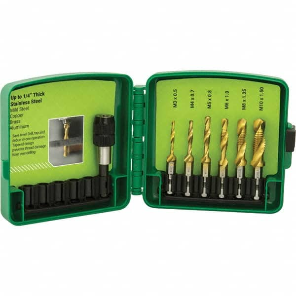 Greenlee - Combination Drill & Tap Sets Minimum Thread Size (mm): M3.5x0.60 Minimum Thread Size (Inch): #6-32 - Makers Industrial Supply