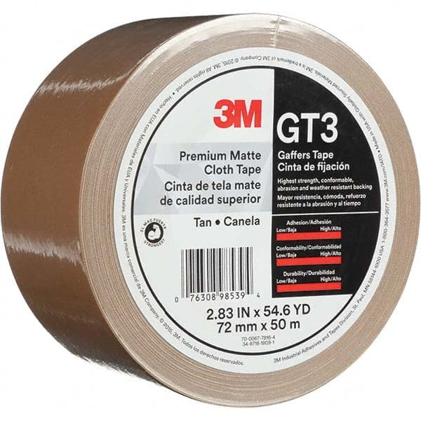 3M - 50m x 72mm x 11 mil Tan Cotton Cloth Gaffers Tape - Makers Industrial Supply