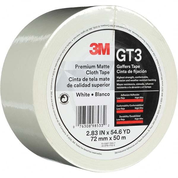 3M - 50m x 72mm x 11 mil White Cotton Cloth Gaffers Tape - Exact Industrial Supply