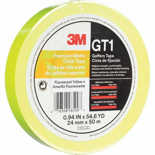 3M - 50m x 24mm x 11 mil Fluorescent Yellow Cotton Cloth Gaffers Tape - Makers Industrial Supply