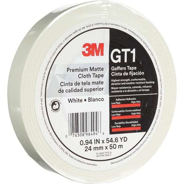 3M - 50m x 24mm x 11 mil White Cotton Cloth Gaffers Tape - Makers Industrial Supply