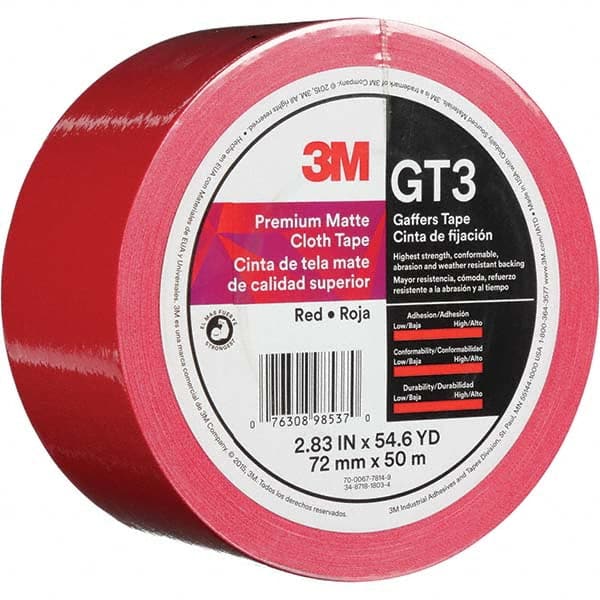 3M - 50m x 72mm x 11 mil Red Cotton Cloth Gaffers Tape - Makers Industrial Supply