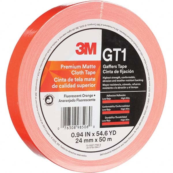 3M - 50m x 24mm x 11 mil Fluorescent Orange Cotton Cloth Gaffers Tape - Makers Industrial Supply