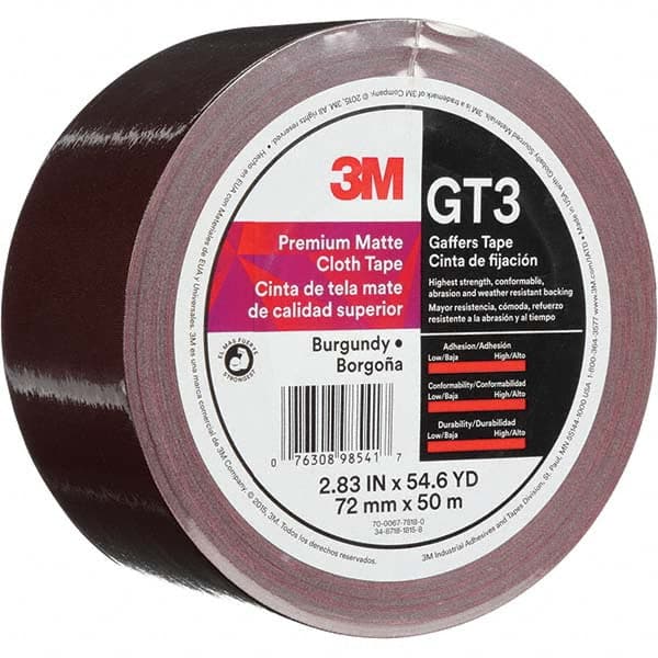 3M - 50m x 72mm x 11 mil Burgundy Cotton Cloth Gaffers Tape - Makers Industrial Supply