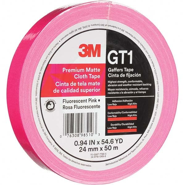 3M - 50m x 24mm x 11 mil Fluorescent Pink Cotton Cloth Gaffers Tape - Makers Industrial Supply