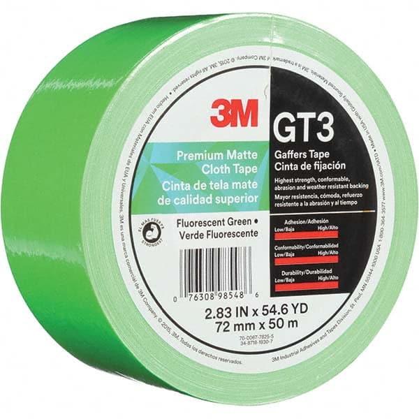 3M - 50m x 72mm x 11 mil Fluorescent Green Cotton Cloth Gaffers Tape - Makers Industrial Supply