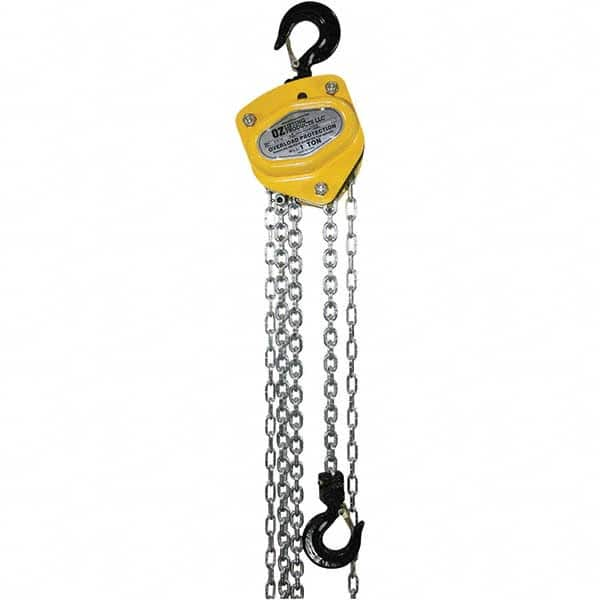 OZ Lifting Products - 2,000 Lb Capacity, 30' Lift Height, Manual Chain Hoist with Overload Protection - Makers Industrial Supply