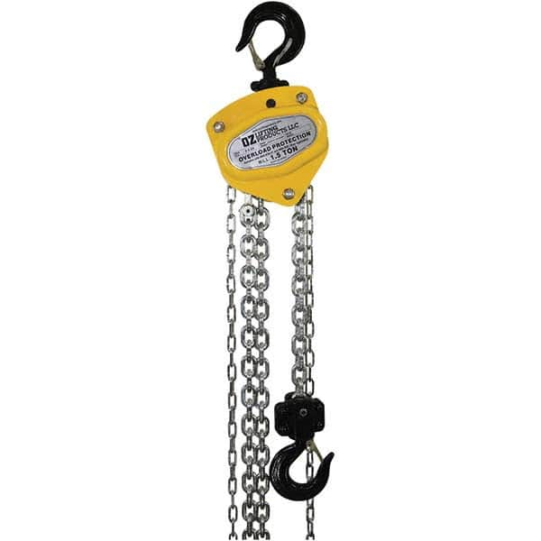 OZ Lifting Products - 3,000 Lb Capacity, 10' Lift Height, Manual Chain Hoist with Overload Protection - Makers Industrial Supply