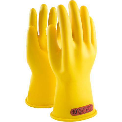 ‎170-0-11/10 - Novax - Natural Rubber Insulating Glove - Class 0 - 11″ - Yellow - Straight Cuff - Exact Industrial Supply