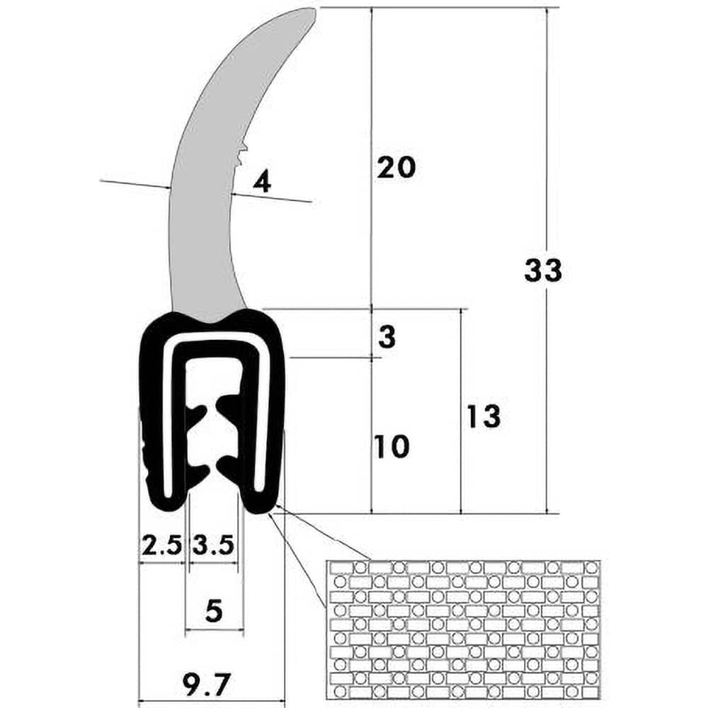 Fairchild Industries - Automotive Replacement Parts; Type: Trim Seal ; Application: Trim Seal, Sponge Bulb and Dense Rubber with Flexible Segmented Steel Core, .15"-.20", Black, 25 ft. - Exact Industrial Supply