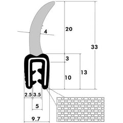 Fairchild Industries - Automotive Replacement Parts; Type: Trim Seal ; Application: Trim Seal, Sponge Bulb and Dense Rubber with Flexible Segmented Steel Core, .15"-.20", Black, 25 ft. - Exact Industrial Supply