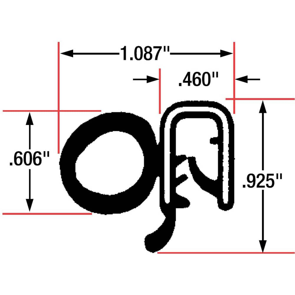 Fairchild Industries - Automotive Replacement Parts; Type: Trim Seal ; Application: Trim Seal, Sponge Bulb and Dense Rubber with Flexible Steel Wire Core, .019"-.098", Black, 25 ft. - Exact Industrial Supply