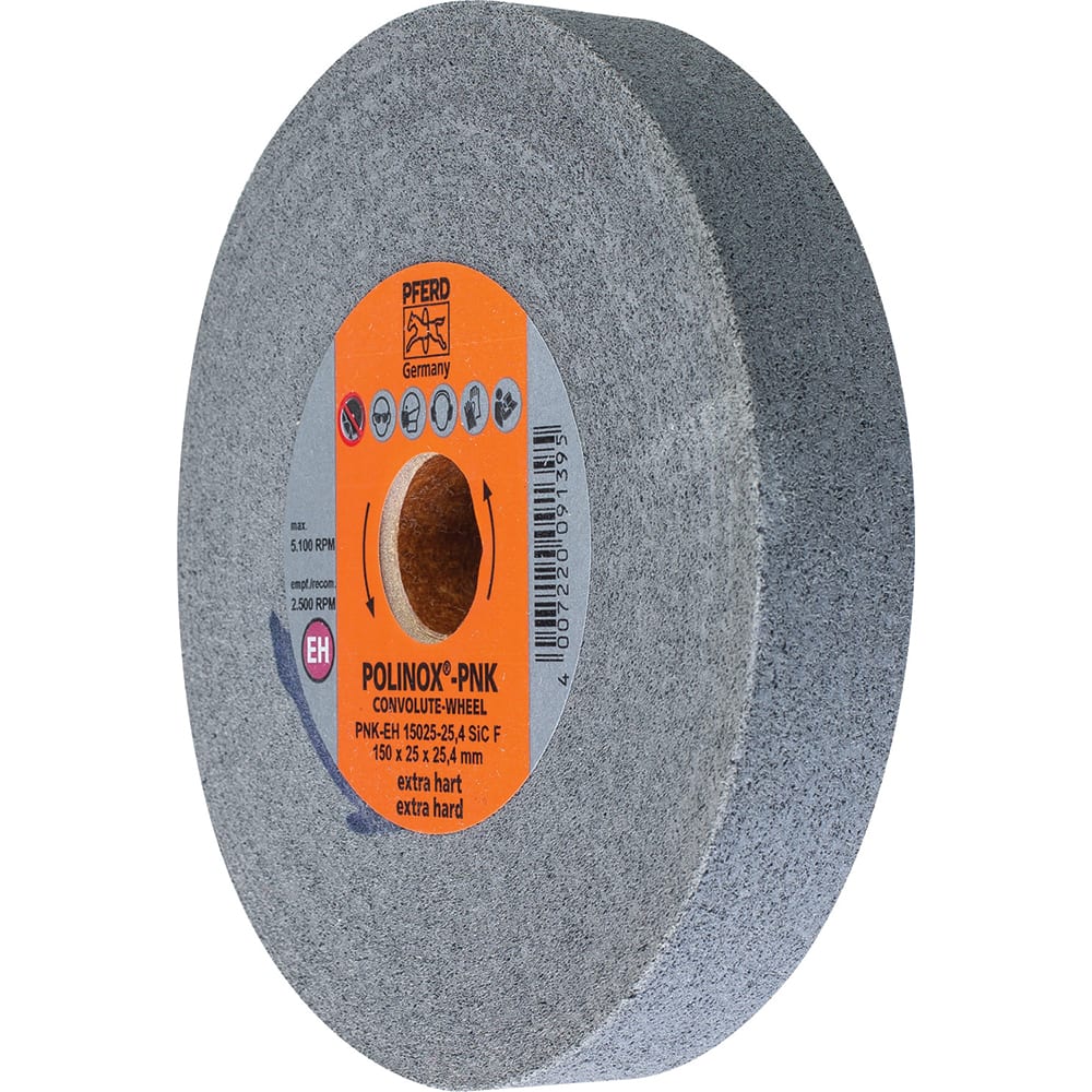 PFERD - Deburring Wheels; Wheel Type: Convolute ; Wheel Diameter (Inch): 6 ; Center Hole Size (Inch): 1 ; Abrasive Material: Silicon Carbide ; Grade: Fine ; Density Grade: Extra Hard - Exact Industrial Supply