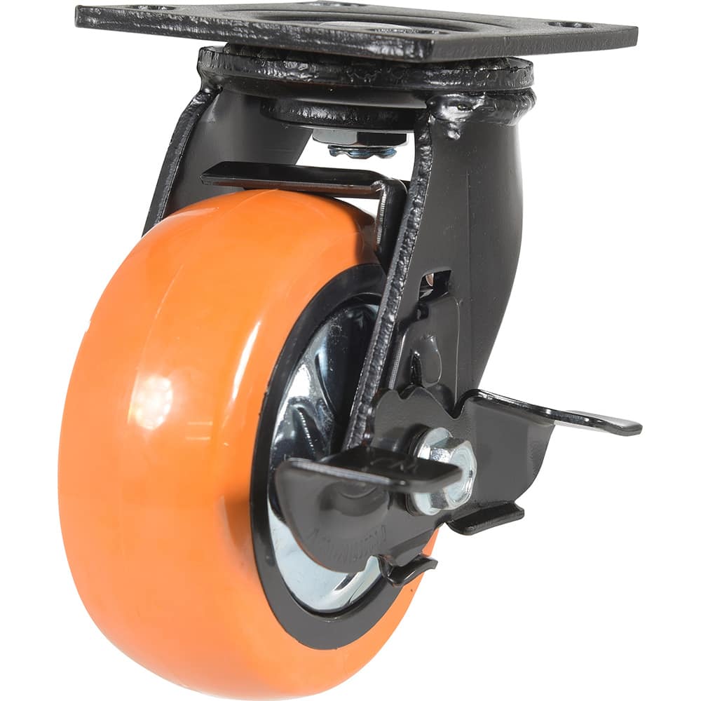 Vestil - Standard Casters; Mount: With Holes ; Style: Swivel w/Brake ; Wheel Diameter: 5 (Inch); Wheel Width: 2 (Inch); Overall Height (Inch): 6-1/2 ; Load Capacity (Lb.): 639.000 - Exact Industrial Supply