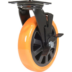 Vestil - Standard Casters; Mount: With Holes ; Style: Swivel w/Brake ; Wheel Diameter: 8 (Inch); Wheel Width: 2 (Inch); Overall Height (Inch): 9-1/2 ; Load Capacity (Lb.): 902.000 - Exact Industrial Supply